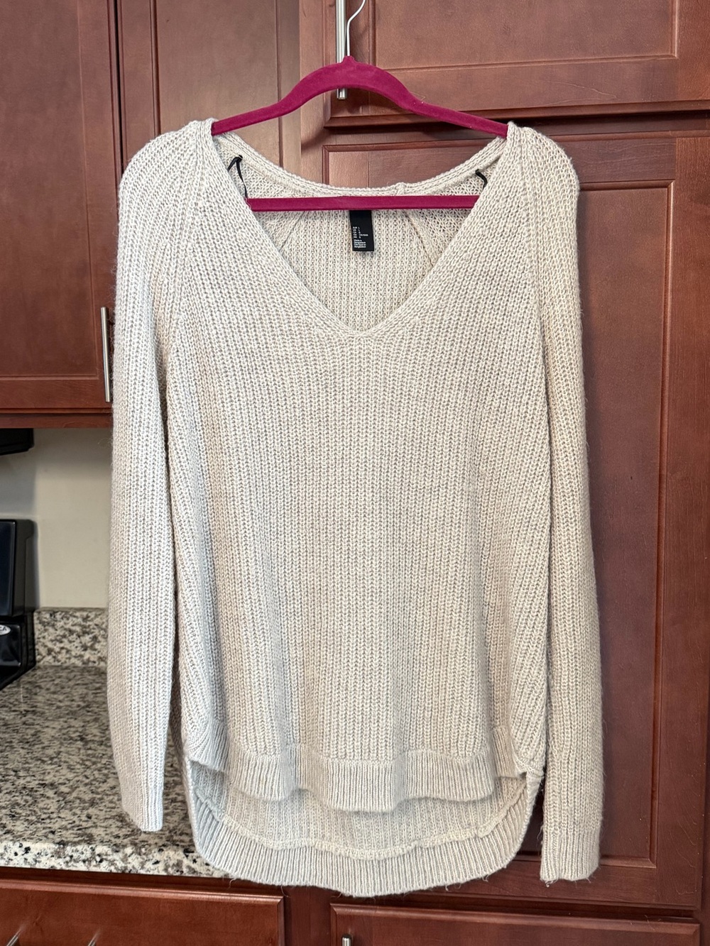 H&M Cream V-Neck Knit Sweater - Women's